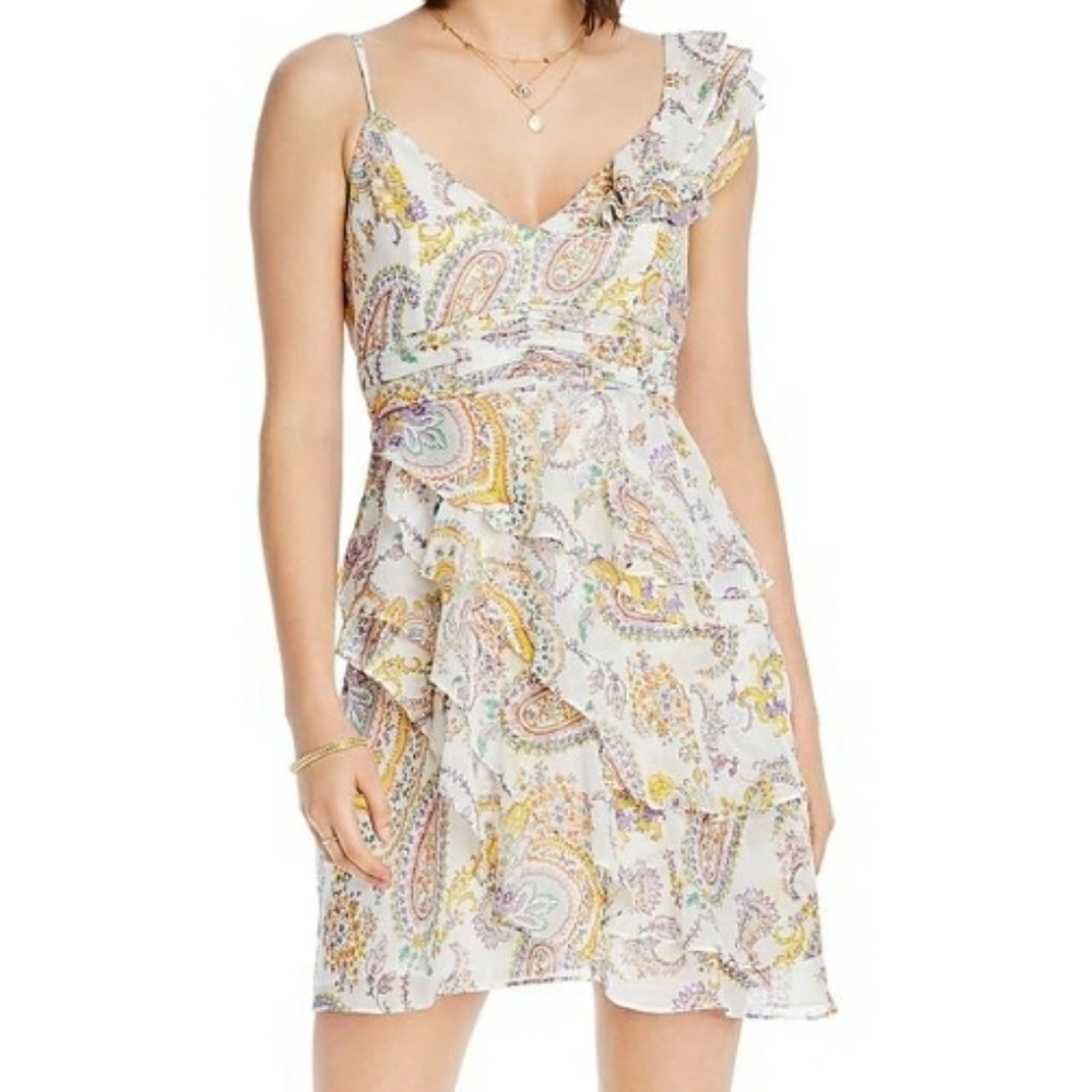 LINI NWT Naomi Ivory Multi Ruffled Floral Print Tiered Dress Size XS